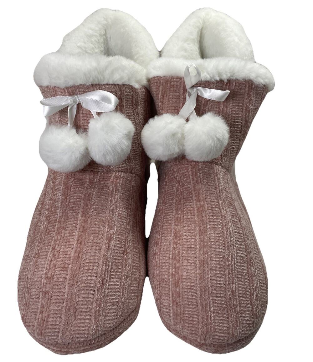 Soft Surroundings Ashlyn Cabled Bootie Slippers Sz L Pink NEW Cozy